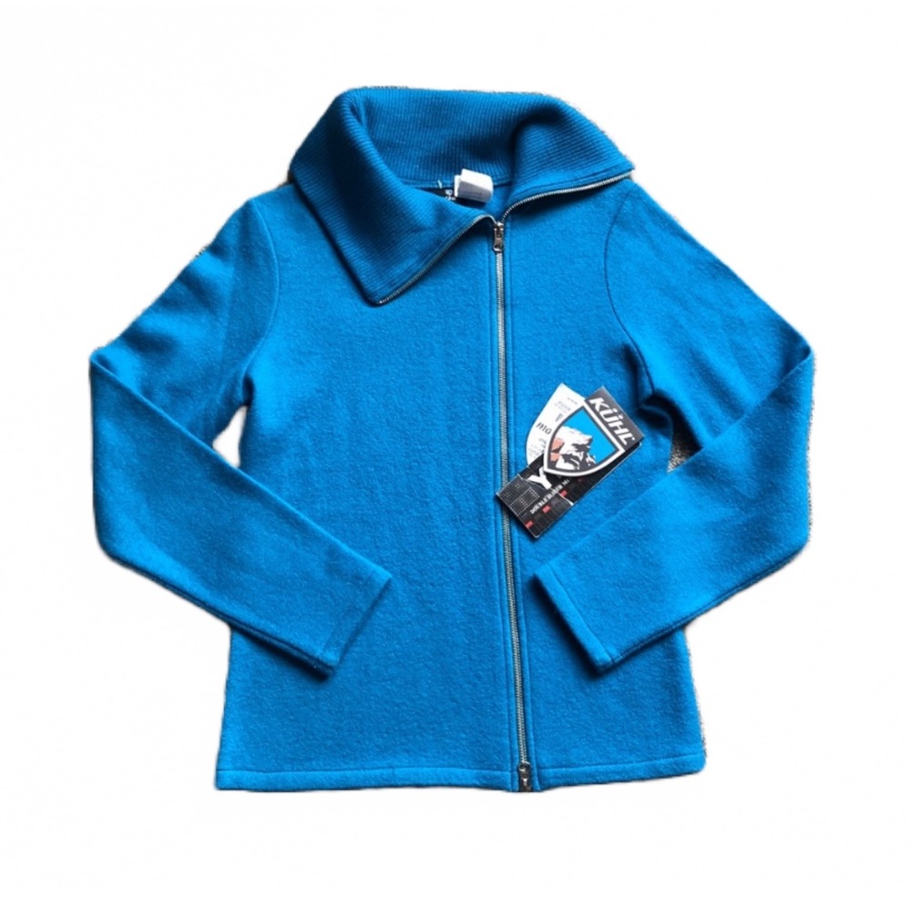 KUHL METRO SWEATER OCEAN BLUE 100% MERINO WOOL FULL ZIP WOMENS SIZE MEDIUM NWT
